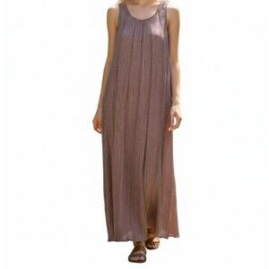 GRIZAS Sleeveless Crinkle Maxi Dress Women Small Mauve Pink Lagenlook Silk Blend